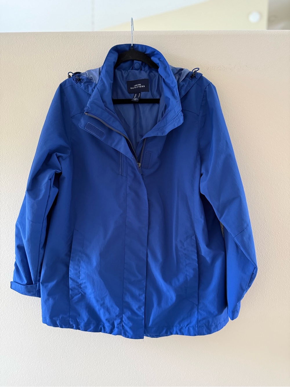 Lands' End Women's Royal Blue Rain Windbreaker Hooded Double Zip Jacket